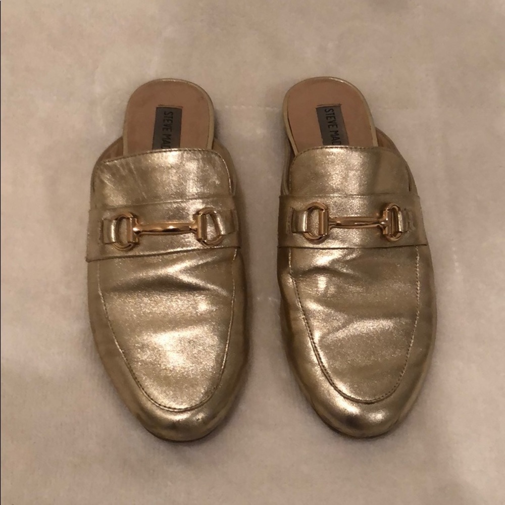 Gold Steve Madden Mules with Gold Hardware